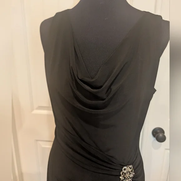 Lauren Ralph Lauren Black Jersey Cowl Neck & Rhinestone Embellished Waist Pin - Picture 6 of 7